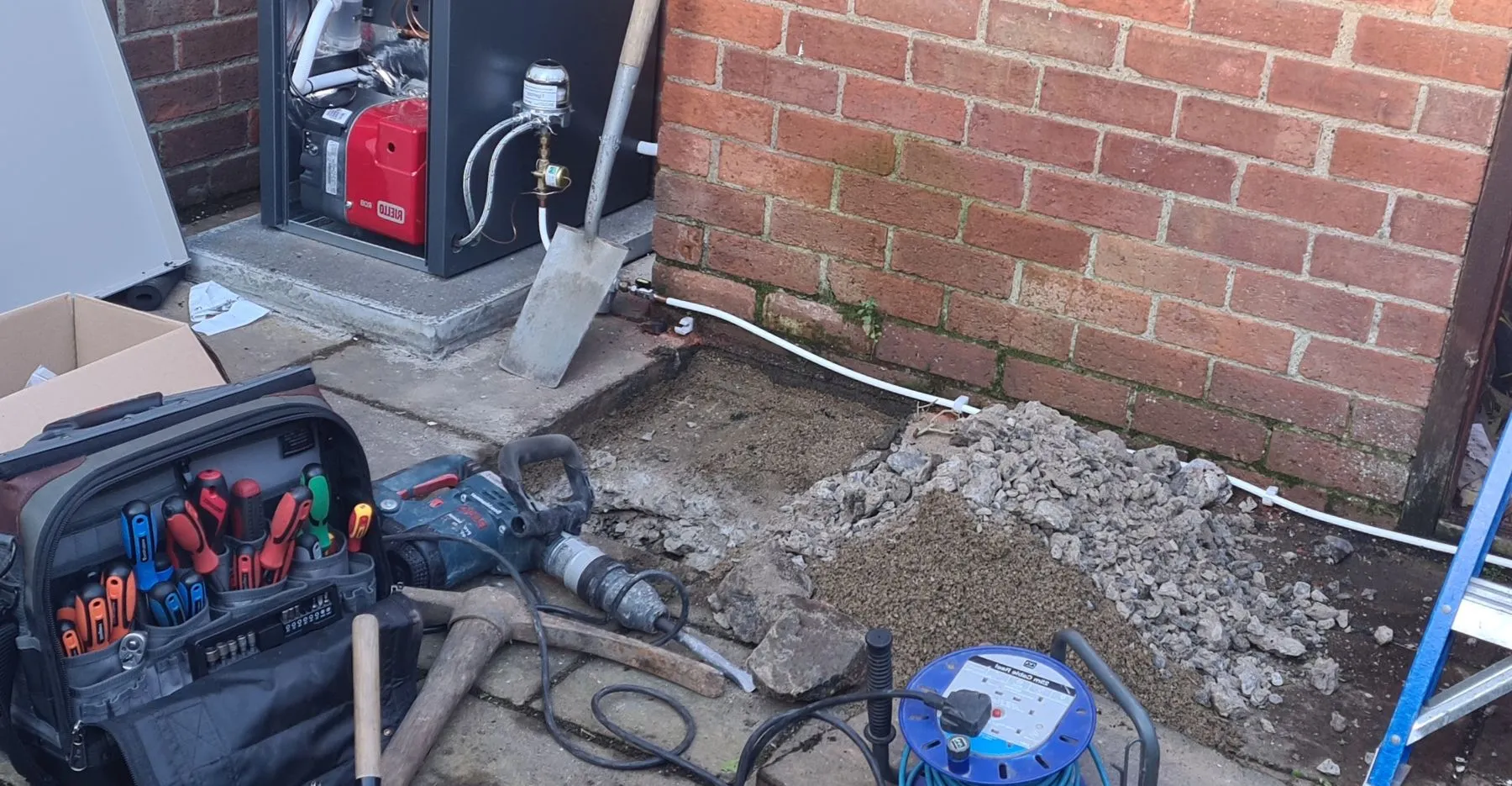 Gas boiler installation in progress at a Lisburn property — Kelly Heating NI on site