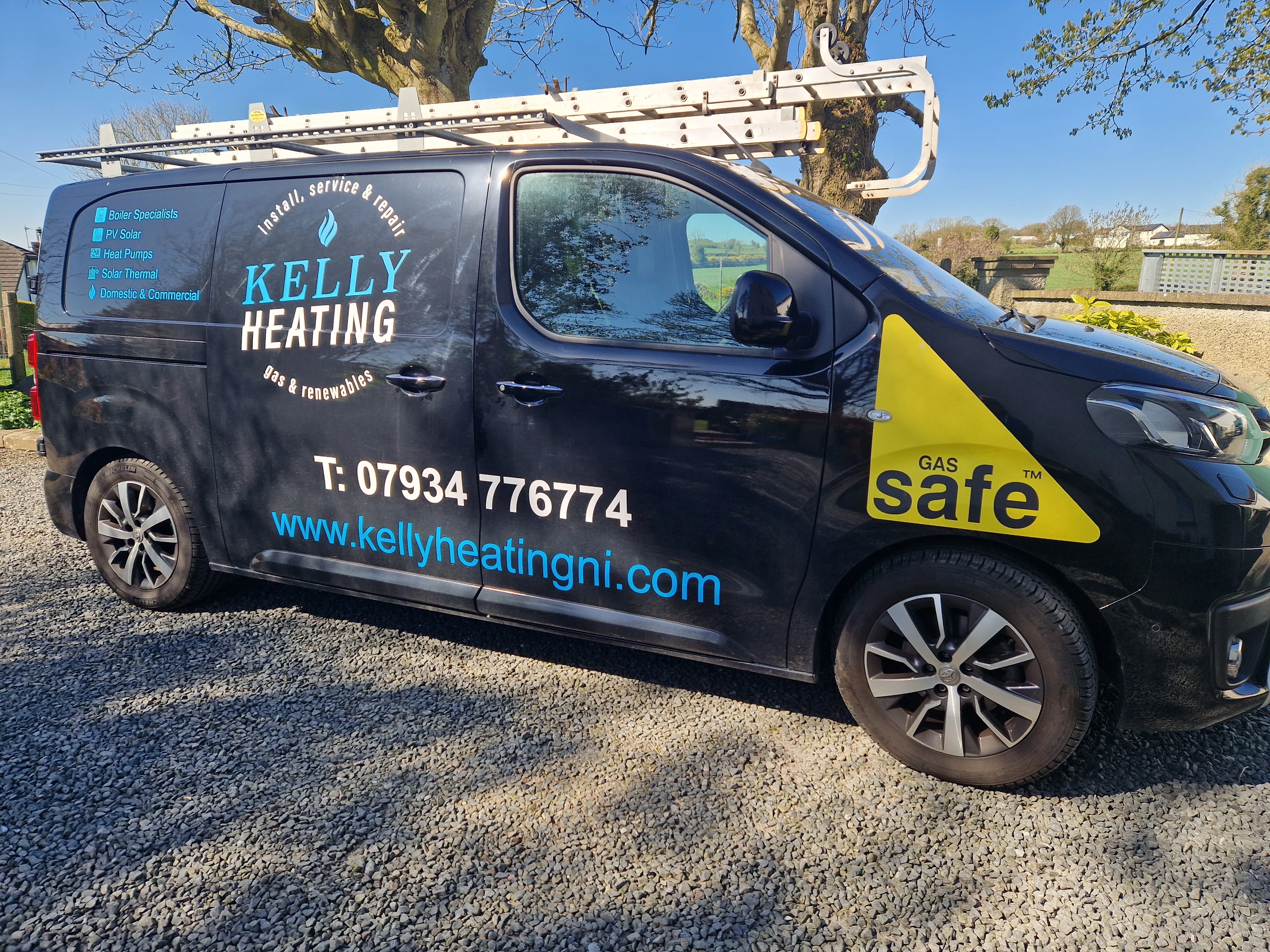 Kelly Heating NI Gas Safe registered van — boiler installation and callouts across Lisburn and Greater Belfast