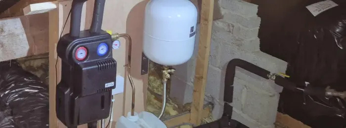 Solar-compatible hot water cylinder and expansion vessel installed with copper pipework — Kelly Heating NI, Belfast and Lisburn